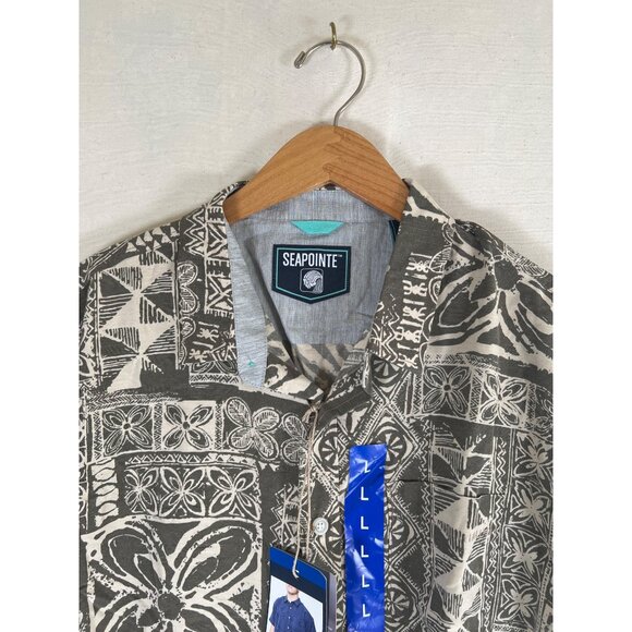 NWT Seapointe Mens Size L Natural Tan Casual Camp Shirt S/S Modal Blend Tropical - Picture 3 of 11